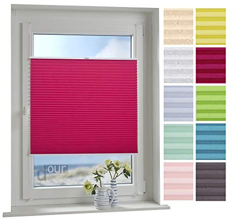 ourdeco® Plissee / 060 x 150 cm (Breite x Höhe) Red Magnolia/lichtdurchlässig, Blickdicht/verspannt/zum Klemmen und Montage ohne Bohren