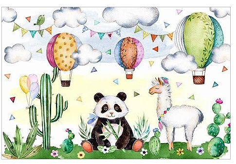 Bilderwelten Fototapete Kinderzimmer Panda und Lama Aquarell 225 x 336 cm Vlies-Tapete XXL Smart Wandtapete Wanddekoration Kindertapete