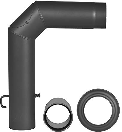 FIREFIX R130/SET Ofenrohrset aus 2 mm starken Stahl (Winkelrohrset) in 130 mm Durchmesser, für Kaminöfen und Feuerstellen, 3-teilig, schwarz