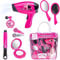 deAO Friseur- und Schminktasche, Beauty-Set für Mädchen, Styling, Make-up und Haar-Accessoires, Spielset inkl. Spiel-Haartrockner und Lockenwickler