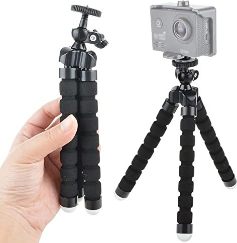 CABLEPELADO Tripode para cámara | Mini trípode cámara | Diseño Flexible | Espuma y Metal | Cabeza giratoria de 360 Grados | Apto para Mini proyectores, cámaras, Webcam | 18 cm Altura | Negro