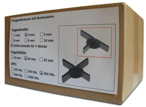 SANPRO Niedrige Fugenkreuze 3 x 20 x 50 mm + 1 mm Boden/Bodenplatte (300 Stück)