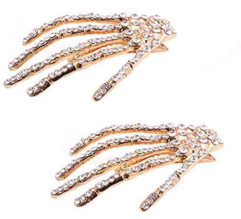 Haarspangen mit Strasssteinen, Totenkopf-Design, für Damen, Metall, Punk, Zombie, Horror, Haarnadel, Haarschmuck, für Cosplay, Weiß, 2 Stück