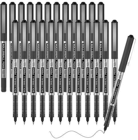 Shuttle Art Tintenroller schwarz, 25 stück Gelstifte, glatter Gel Kugelschreiber, 0,5mm feine Spitze, schnelltrocknend, flüssige Tinte, Gelschreiber geeignet für Schreiben, Tagebuch und Notizen machen