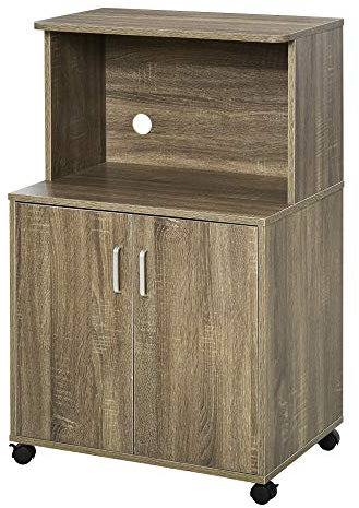 HOMCOM Chariot desserte Micro-Ondes Placard 2 Portes - dim. 60,4L x 40,3l x 97H cm - Imitation Bois