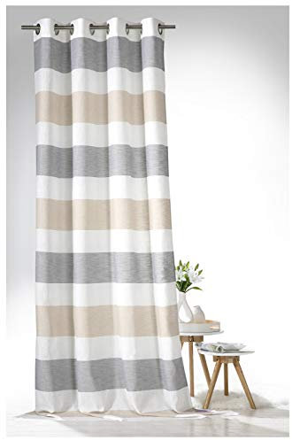 heimtexland ® Ösenschal Leinen Optik Natur Vorhang 245x140 Gestreift Sand Grau Typ633