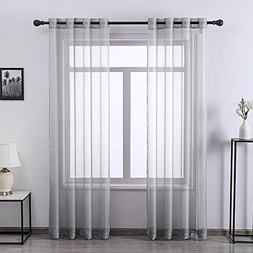 DONREN Extralange 274,3 cm Länge strukturierte transparente Vorhänge für große Fenster, Ösen, weich und berührend, Wohnzimmer bis zum Boden für Villa (grau, 2 Stück, 52 W x 274,3 cm lang)