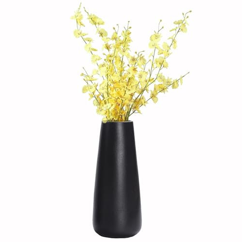 Esoes Vase Keramik Schwarz, 20cm Moderne Einfache Blumenvase, Kleine Vase Schwarz Matt, Deko Vase für Wohnzimmer, Küche, Tisch, Flur, Zuhause, Büro