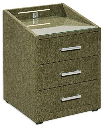 Stella Trading MOON Nachttisch Boxspringbett, Brego Olive - Funktionaler Nachtschrank mit USB-Anschluss und LED-Beleuchtung - 47 x 61 x 46 cm (B/H/T)