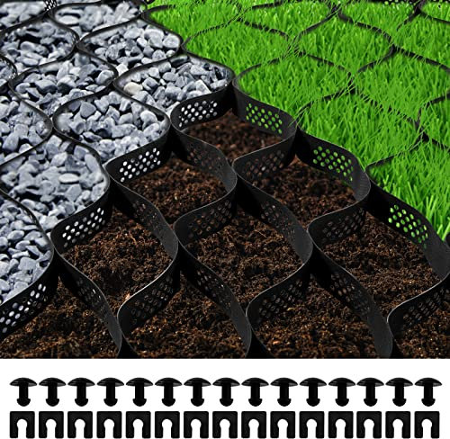 VEVOR Grille de Sol, 7,6x2,9 m, Grille géo Gravier système stabilisation perméable 7,6 cm Profondeur Grille de Terre pour Patio, allée, Base d'abri de Jardin, allée de véhicule léger, Parking, Herbe
