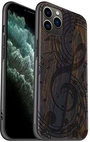 Carveit Hülle für iPhone 11 Pro Max Case [Elegante Dunklesholz] [Weich TPU Stoßstange] Stoßfeste Handyhülle Kompatibel mit 11ProMax Hülle Holz （Musik Note）