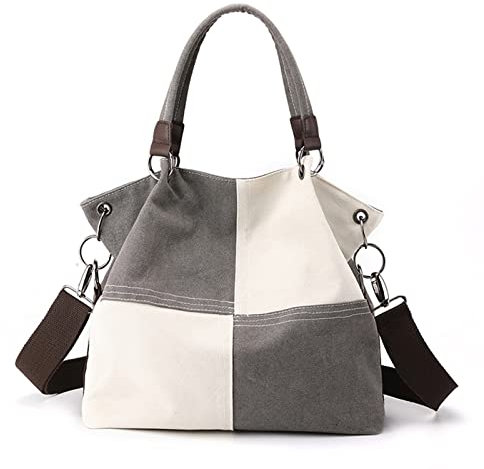 CORIOS Bolsos de Hombro para Mujer Bolso de Mano Lona Bolso Bandolera Gran Capacidad Bolsa de Ocio Multifuncional Bolsos Cruzados Bolso Shopper para Compras Viajes Citas Trabajo Gris