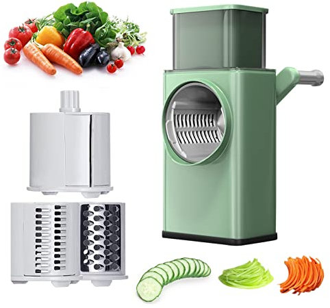 Rotary Cheese Grater, Multifunctional Vegetable Slicer with 4 in 1 Drum Blades, Mechanical Grater for Kitchen, Stainless Steel Handheld Grater for Cheese Fruits Shredder