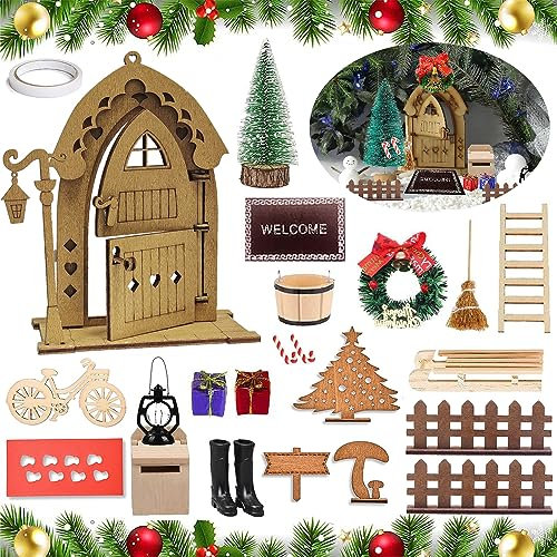 RURIZHONGTIAN Wichteltür Weihnachten Set, 24 PCS Wichteltür Zubehör Set,Miniatur Wichtel Set,Wichtelzubehör Weihnachten Set,Wichteltür Zubehör Weihnachten,Wichteltür Zubehör Set,Wichteltür Set