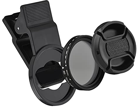 Andoer Professioneller ND2-400 Graufilter zum Anstecken, 37 mm, verstellbarer Graufilter mit Handy-Clip, Objektivschutz für Smartphone-Fotografie