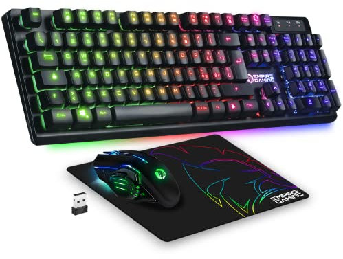Empire Gaming -Armor RF800 Kit Wireless di Tastiera e Mouse da Gioco QWERTY(IT Layout) -Tastiera 2.4G RGB -Mouse Ergonomico 4800 DPI Con Tappetino per Mouse -PC PS4 PS5 Xbox One/Mac Series