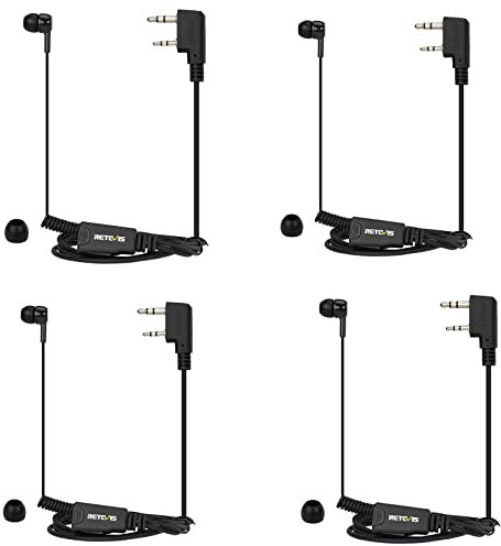 Retevis à l'Oreille Casque Radio Bidirectionnel avec Micro PTT, Oreillette à Bobine Rétractable Compatible RT24 RT27 RT22 RT622 RT617 RT618 RT619 Radio Bidirectionnel 2 Pin Casque (4 Pcs)