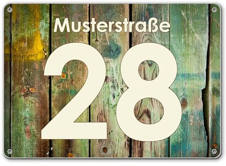banjado® Hausnummernschild personalisierbar Motiv Grünes Holz - Hausschild personalisiert Draußen mit Straßennamen möglich - Hausnummernschild Edelstahl versch. Motive - inkl. Montagematerial
