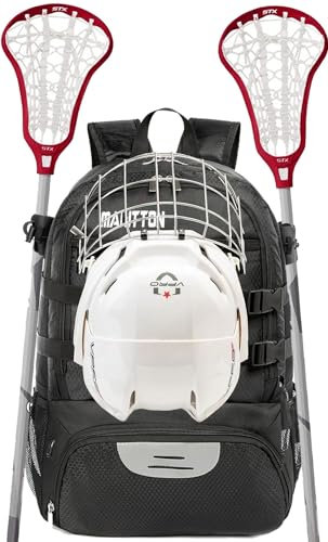 MARITTON Lacrosse Bag Rucksack - Großer Rucksack für alle Lacrosse- oder Feldhockey-Ausrüstung - Zwei Stockhalter und separates Schuhfach für Stollen (BLK)