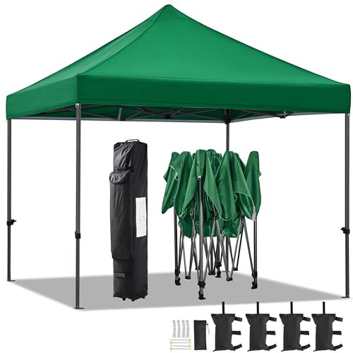 Yaheetech Tonnelle 3x3m Pliante Imperméable Anti-UV Tente Pavillon Pop-up Portable Gazebo avec Sac de Transport à Roulette et Sac de Sable Vert foncé