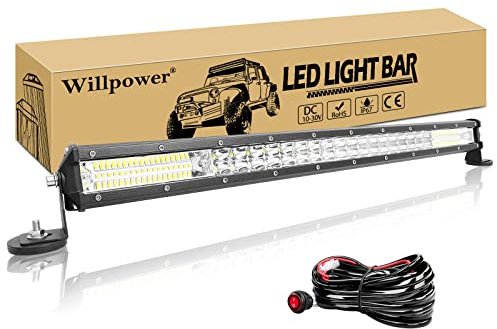 Willpower Led Arbeitsscheinwerfer Bar Traktor 24 Zoll 216W + Magnet Halterungen + Kabelbaum Led Scheinwerfer 12V 24V Zusatzscheinwerfer IP67 Wasserdicht LED Light bar für Offroad Auto LKW 4x4 ATV