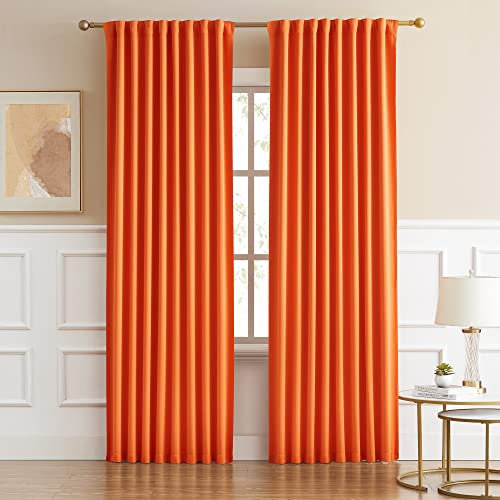 DUALIFE Vorhänge mit Schlaufen auf der Rückseite, 244 cm lang, für Wohnzimmer, Verdunkelung, Verdunkelungsvorhänge, Stangentasche (Orange, 132 x 244 cm, 2 Stoffbahnen)