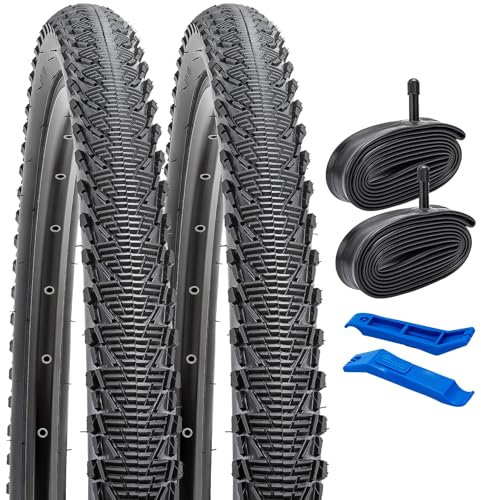 YunSCM 2Pcs Faltbar 24 Zoll Reifen 24x2.0 Mantel Plus 2Pcs 24 Zoll Schlauch AV32mm Valve kompatibel Fahrrad 50/54-507 24x1.90 24x1.95 24x2.0 Fahrradreifen und schlauche