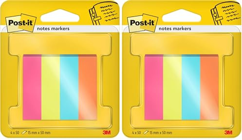 Post-it Notes Markers, Poptimistic Colour Collection, 12.7 mm x 44.4 mm, 50 Sheets/Pad, 4 Pads/Pack 7100259443 (Pack of 2)