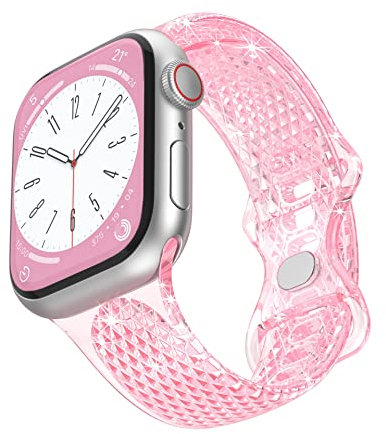 BolYel Compatible con Correa Apple Watch 41mm 40mm 38mm,Correa de repuesto Transparent Diamond Lines para Apple Watch Series 8/7/6/5/4/3/2/1/SE,Rosa