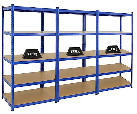 PROREGAL Mega Deal 3X Schwerlastregal Taurus Blau 180x90x60cm mit Fachlast 175kg Kellerregal, Steckregal, Garagenregal, Lagerregal