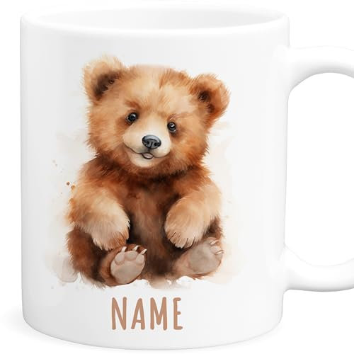 Bärchen Tasse Bär personalisierte Kindertasse mit Namen Bärentasse Namenstasse süßes Kinder Geschenk für Jungen & Mädchen Kaffeetasse Teetasse aus Keramik 330 ml (Bär)