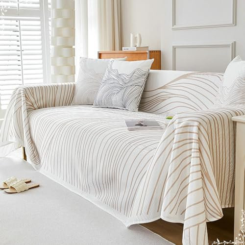 Ayoiow Überzug für Sofa U Form Sofabezug Beige Sofabezug 1 Sitzer Eisseide Mit Streifenmuster