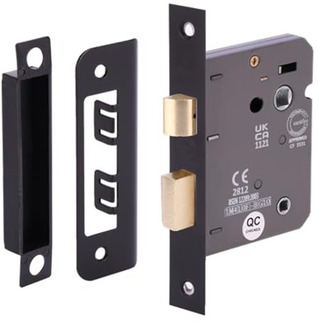 HANDLEZONE® 76mm (3 inch) Black Matt Bathroom Lock for Internal Timber Doors, Thumbturn Locking, Reversible Latch, CE & UKCA Approved - Fire Rated - 57mm Backset