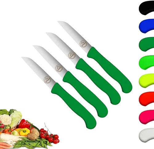 4er Set Gemüsemesser scharf Küchenmesser grün Schälmesser Solingen rostfrei 8 cm/Handabzug - Dünnschliff - superscharf - spülmaschinengeeignet