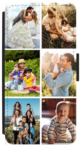 Unique Gifts House Ltd Personalised Phone Case Compatible with iPhone 15 Plus Custom Leather Flip Wallet Case Any Photo Printed Six Photos Anti Drop Personalised Case