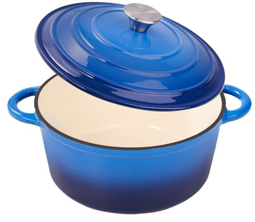 Fijinhom 6 Quart Enameled Cast Iron Dutch Oven Pot with Lid, Dual Handle for Bread Baking, Pre-Seasoned Cookware, Heavy-Duty, Oven Safe up to 500° F, Non-stick & Applicable All Cookings, Blue