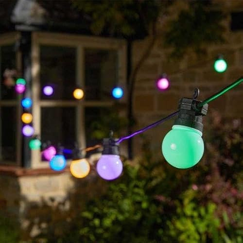 Garden Mile Connectable 14M Multicoloured Outdoor Lights Mains Powered Waterproof Plug In Festoon Light String Christmas Lights for Wedding Party Gazebo Patios Lawn Led Outdoor Lights