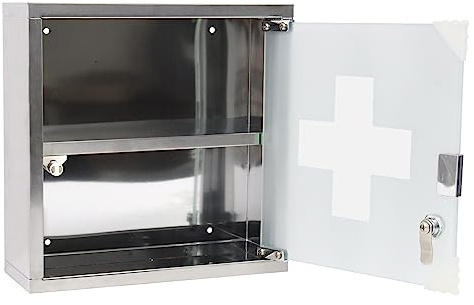 JOIEYOU Medizinschrank, Apothekerschrank aus Edelstahl, Medikamentenschrank mit 2 Fächer, Arzneischrank hängend Medikamenten Aufbewahrung - 30x12x30 cm