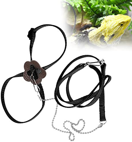 Bartagame-Leine, Bartagame-Geschirr, Bartagame-Leine und Geschirr-Set, Verstellbares Eidechsen-Gehkontroll-Traktionsseil für das Tragen von Reptilien Beim Gehen (Black)