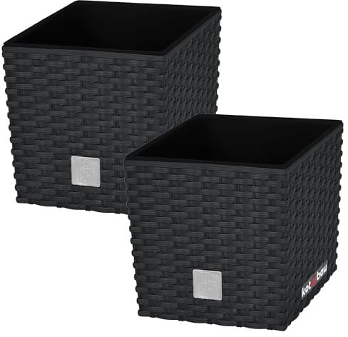 KOTARBAU® 2 x Pot De Fleur Carré De 4L avec Insert | Pot en Plastique Anthracite | Pot Intérieur | Pot De Jardin À Texture De Rotin | avec Cache-Pot Extérieur | Pot De Fleur Rectangulaire