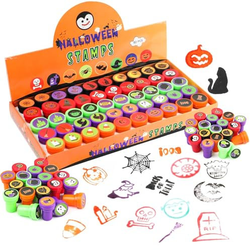 JOFONY Halloween Stempel Kinder,50 Stück Spielzeugstempel,Selbstfärbend Stempel für Kinder,Stempelset Kinderstempelset für Halloweenpartybeutel Partygeschenke Halloweenspielzeug
