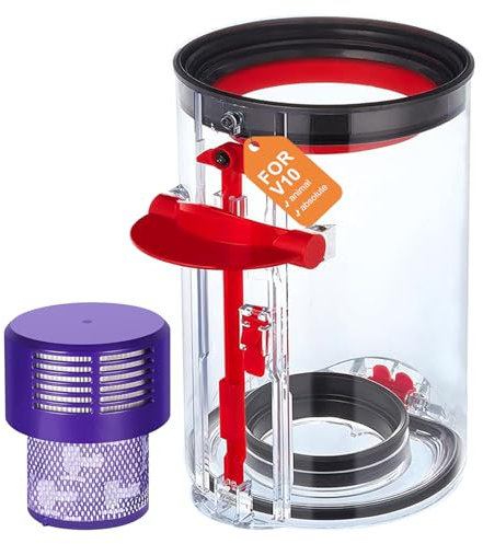 Upgraded Dust Bin Replacement for Dyson V10 (SV12) Vacuum Cleaner, Part No.969509-01, Large Vacuum Cleaner Canister with Filter for Dyson V10 SV12 Clear Bin Dust Bucket Size: 4.53 x 7.8 Inch