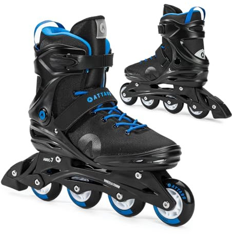 ATTABO Herren Cyclone Fitness-Inliner 40 EU – halbharte TPR-Schale, ABEC‑7 Lager & PU‑82A Räder (76/80 mm), micrometrische Schnalle + Schnürsenk + Klett, TPR-Bremse, Schwarz/Blau