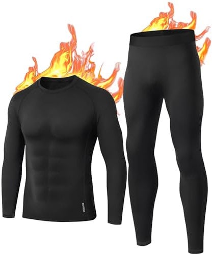 BENNIES Thermounterwäsche Herren Winter Funktionsunterwäsche Skiunterwäsche Thermowäsche Set Warm Weich Funktionswäsche atmungsaktiv Thermo Unterwäsche Thermounterhemd Thermounterhose Schwarz XXL