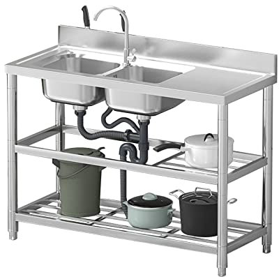 Küchenspüle Edelstahlspüle Blau Freistehendes Spülbecken mit Schrank für eine Waschküche Badezimmerspüle Werkbank Platz Aluminiumschränke Kombi-Keramikwaschbecken mit schwarzem Warm- und Kaltwasserha