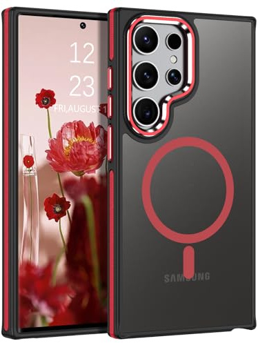 YINLAI for Samsung Galaxy S22 Ultra Case Compatible with Magsafe Magnetic Translucent Samsung S22 Ultra Phone Case Slim for Samsung S22 Ultra 6.8, Black/Red