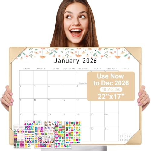 Gannyfer Großer Tischkalender 2024–2025 mit Schreibtischunterlage – 18-Monat-Tischkalender, 55,9 x 43,2 cm, Schreibtisch-Pad-Kalender, Lehrerkalender zum Planen und Organisieren in Ihrer Familie,