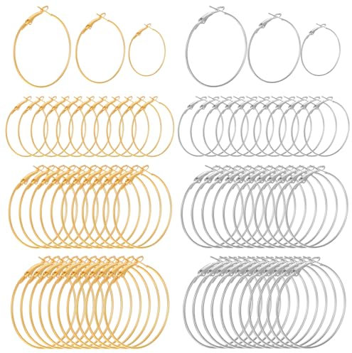 72 Stück Ohrring Rohlinge Creolen Gold Silber Groß für die Schmuckherstellung 4 cm 5 cm 6 cm Ohrringe Selber Machen Set Offene Perlen Creolen Edelstahl Ohrring Basteln DIY Zubehör