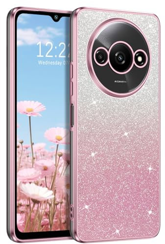 YINLAI Coque pour Xiaomi Redmi A3, Étui TPU Souple Protection Caméra avec Paillettes, Antichoc et Anti-Rayure, Rose Dégradé