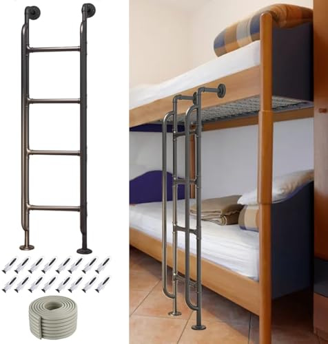 Leiter für Etagenbett/Fenster/Schacht/Dachboden/Keller, Dachbodentreppe mit Handläufen und 4 m Selbstklebender Schaumstoffsprossenpolsterung, Fluchtleiter aus Eisenrohr (Farbe: Schwarz, Größ